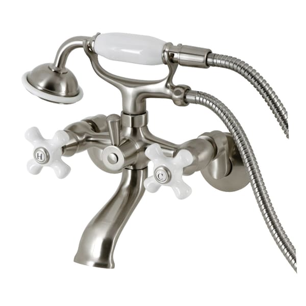 Kingston Brass KS265PXSN Tub Wall Mount Clawfoot Tub Faucet with Hand Shower, Brushed Nickel KS265PXSN - main